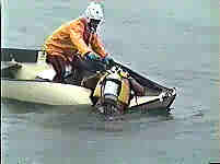 Scuba Diver Enters Porta-Bote (at the wrong end)